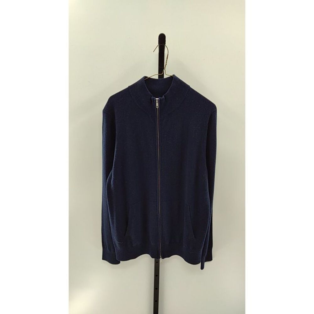 Quince Men Mongolian Cashmere Full Zip Sweater Navy Top L